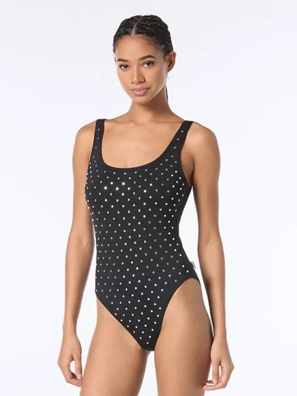 NWT Michael Kors Women's Studded Scoop-Neck One-Piece Swimsuit in Black Size 12